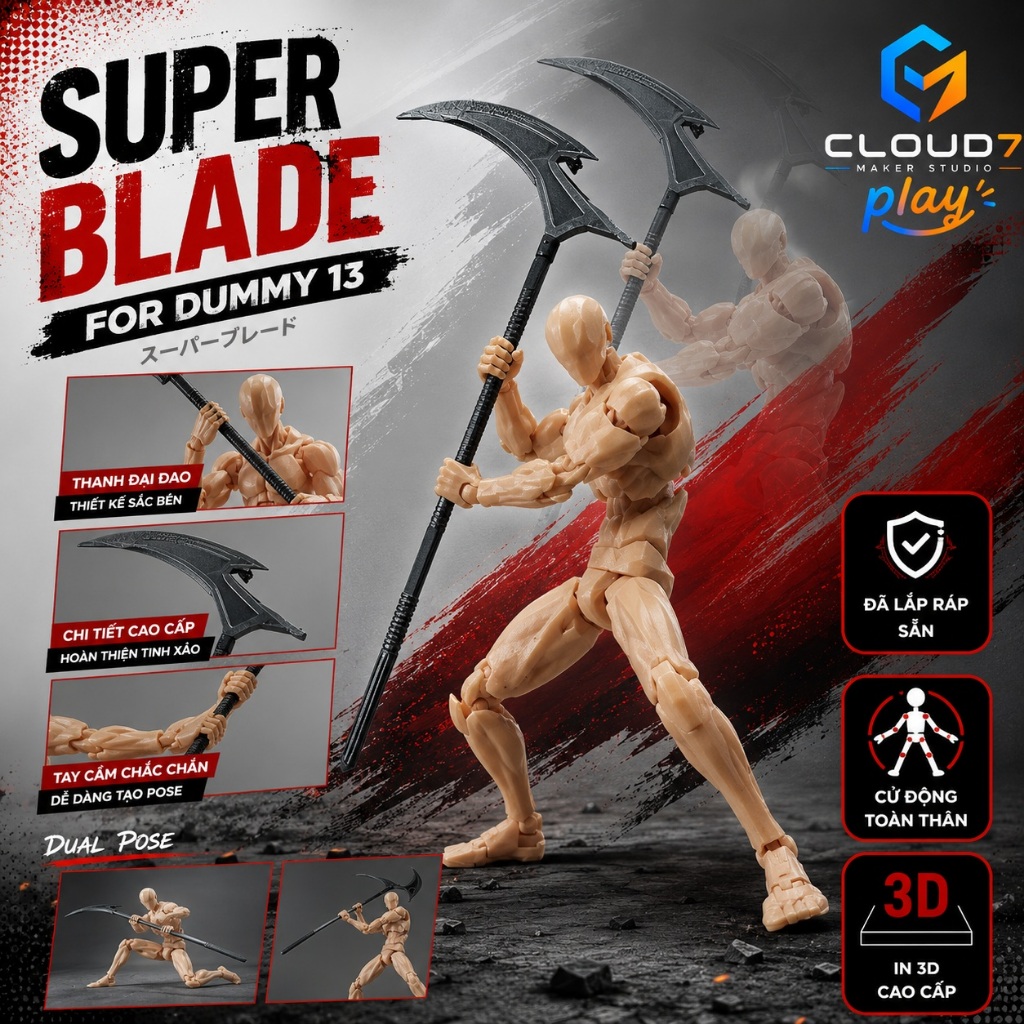 Mô Hình SuperBlade Cho Dummy 13 - Figure In 3D Cao Cấp, Tặng Kèm Lưỡi Hái, Đã Lắp Ráp Sẵn
