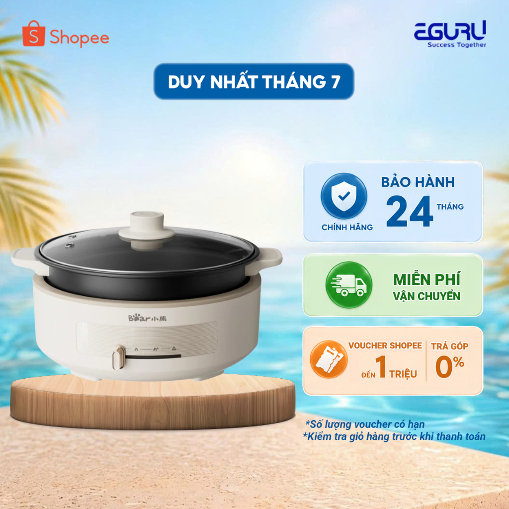Nồi Lẩu Điện Đa Năng Bear DHG-C40V2 (HP-4H40F) - 1500W - Tiết Kiệm Điện - Bảo Hành Chính Hãng 18 Thá