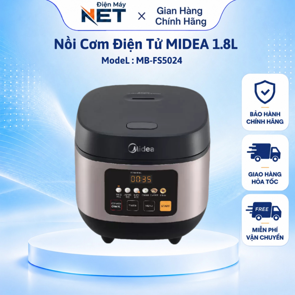 Nồi Cơm Điện Tử Midea MB-FS5024 - Dung Tích 1.8L, Nồi Cơm 5 Lớp Chống Dính - Chính Hãng BH 12 Tháng