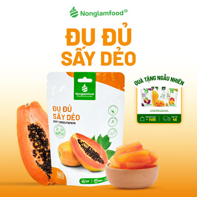 Đu Đủ Sấy Dẻo NONGLAMFOOD Dẻo Mềm Hàng Loại 1 Chuẩn Xuất Khẩu | Đồ Ăn Vặt Trái Cây Sấy Dẻo 75g, 100g