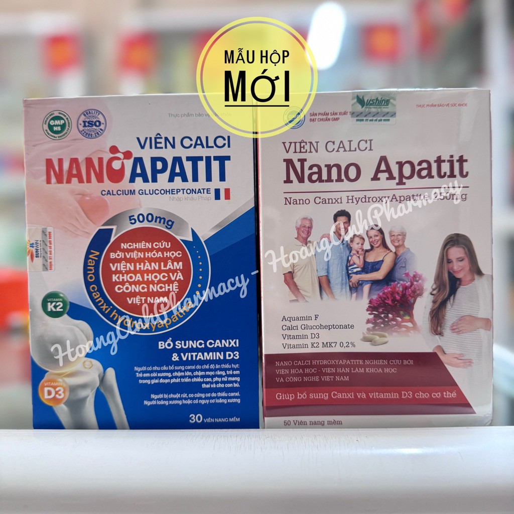 Viên Calci Nano Apatit [ Hộp 30 viên và 60 viên ] Giúp bổ sung Canxi và vitamin D3 giúp xương răng c