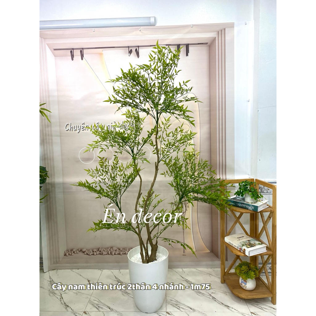 cây nam thiên trúc 2 thân 4 nhánh cao 1m75, cây nam thiên trúc, cây giả cao cấp, hoa giả decor
