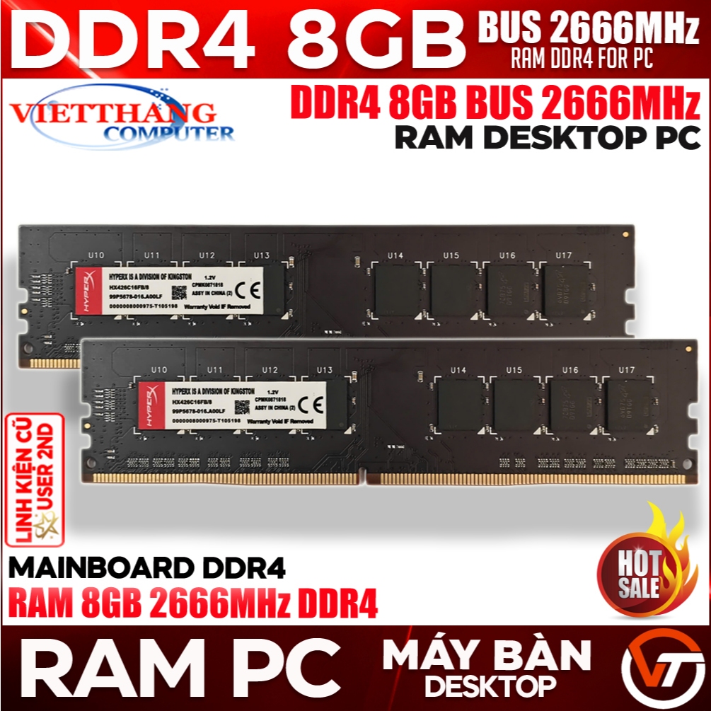 Ram Máy Tính PC Desktop 8GB DDR4 Bus 2666MHz Ram cũ đã qua sử dụng ( Cũ - 2nd )