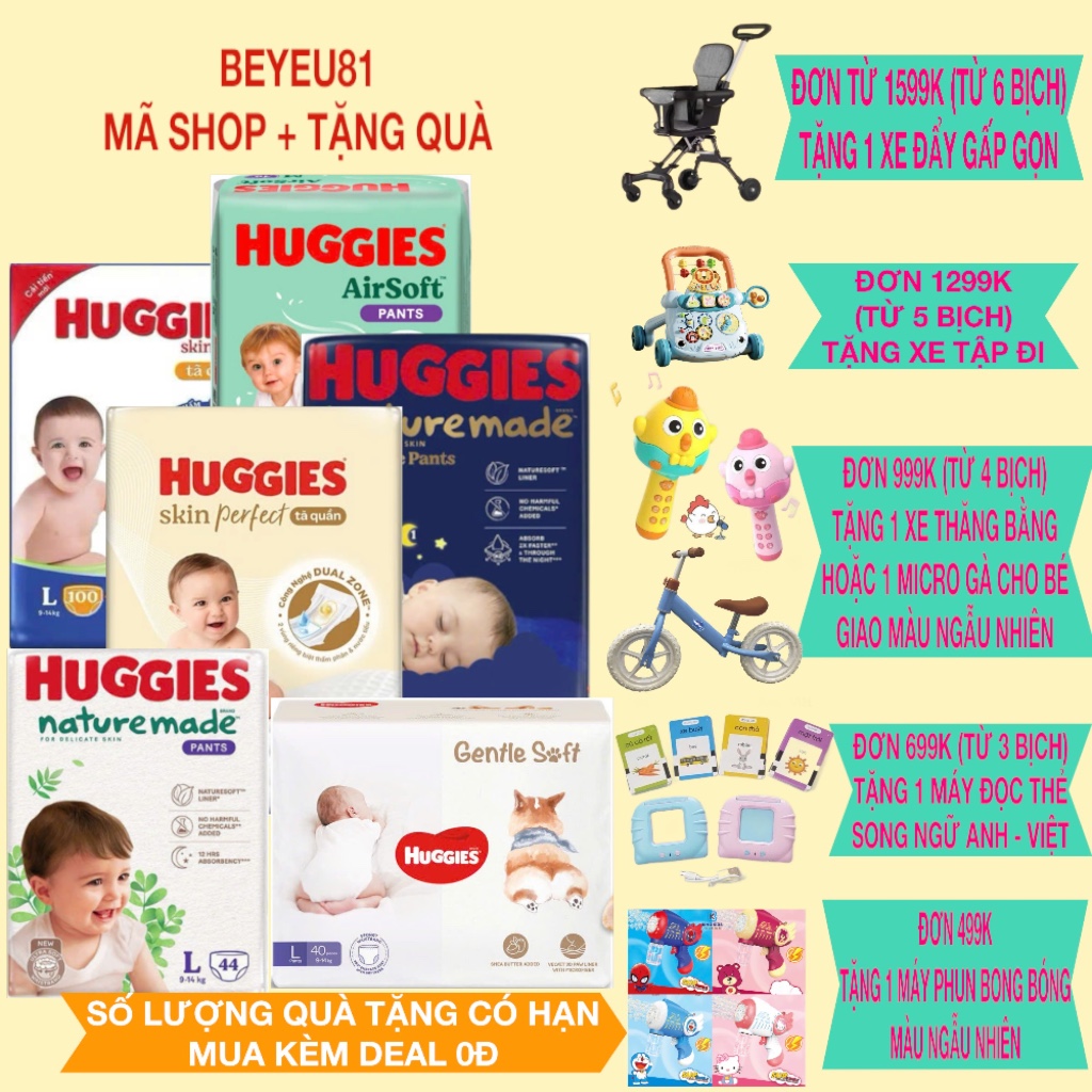 [SIÊU NHIỀU MIẾNG] TÃ QUẦN HUGGIES TRÀM TRÀ TỰ NHIÊN SKINCARE MEGA JUMBO 5MM CÁC SIZE M106/L104/XL