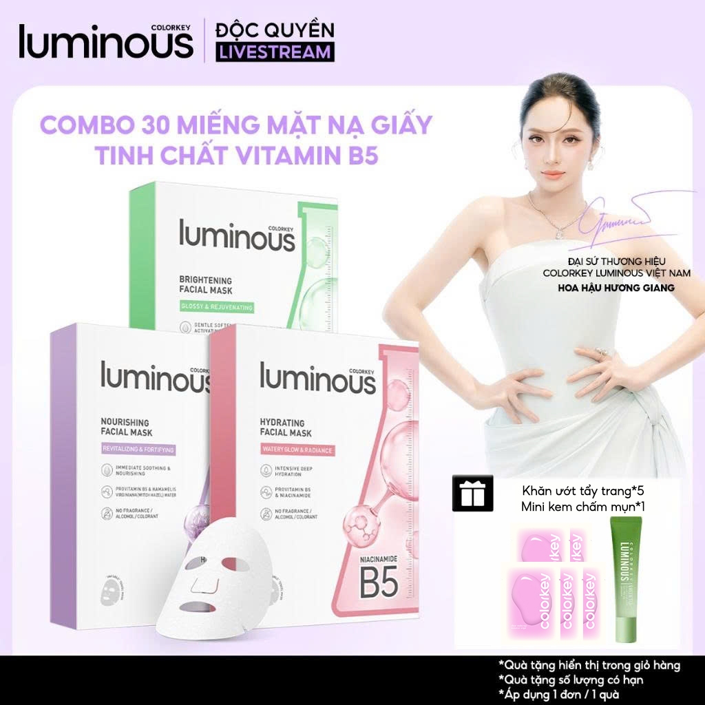 [LIVE] COMBO 3 Hộp Mặt Nạ Giấy COLORKEY LUMINOUS Vitamin B5 Cấp Ẩm Cho Da Mịn Màng 10 miếng/hộp