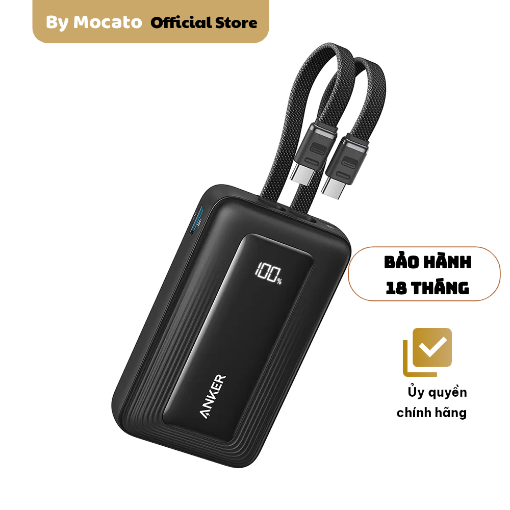 Pin sạc dự phòng Anker Zolo A110M 20000mAh 45W, tích hợp 2 cáp USB-C, sạc nhanh