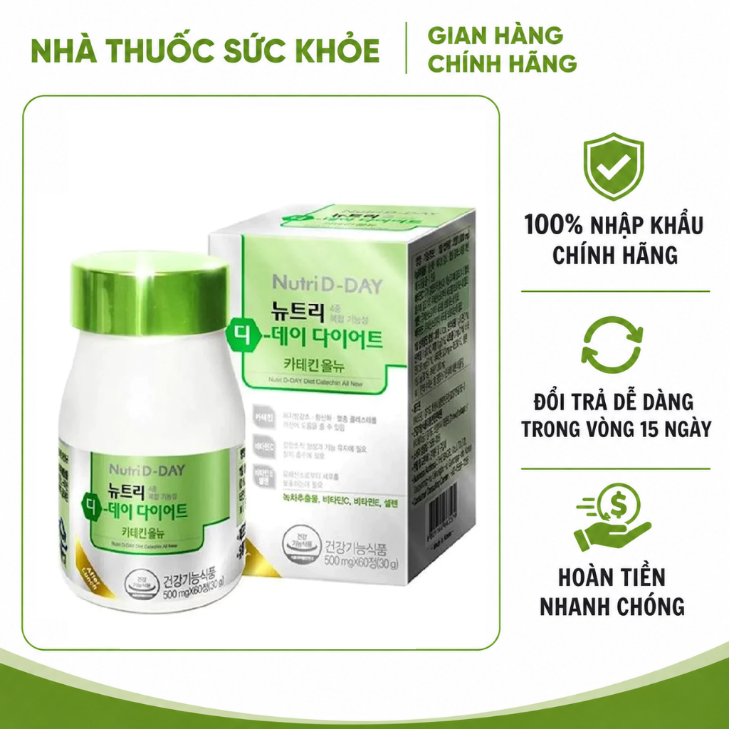 (Hàng nhập khẩu) Viên uống hỗ trợ giảm cân Hàn Quốc Nutri D-Day Diet Hộp 60 viên