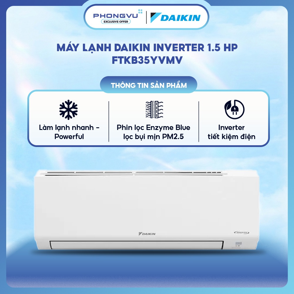 FTKB35YVMV  - Máy Lạnh Daikin Inverter 1.5HP FTKB35YVMV 12000BTU Powerful Coanda PM2.5 Tiết Kiệm Điệ
