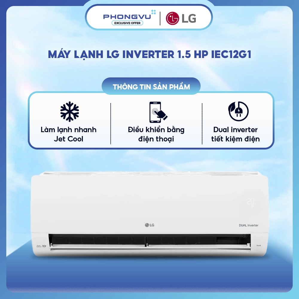 IEC12G1 - Máy Lạnh LG DUALCOOL™ Inverter 1.5HP IEC12G1 12000BTU Dual Inverter WiFi Jet Cool PM2.5 Ph