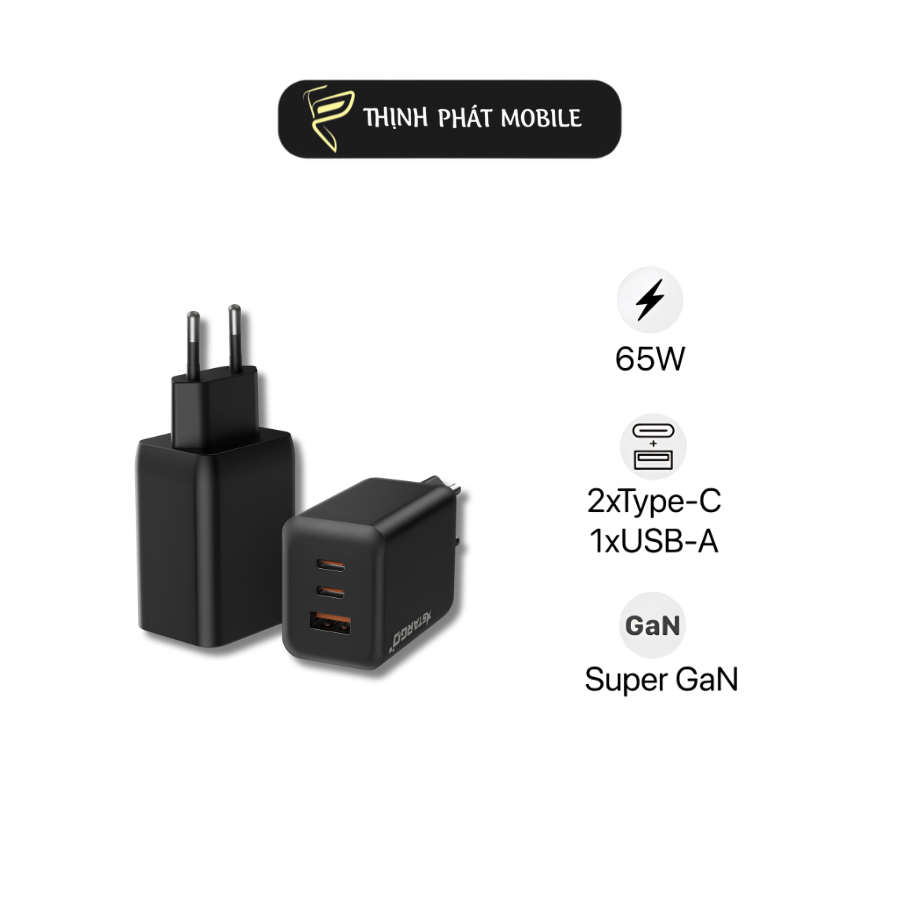 SẠC STRARGO 2C1A GAN 65W POWERGO 65 - MÀU ĐEN