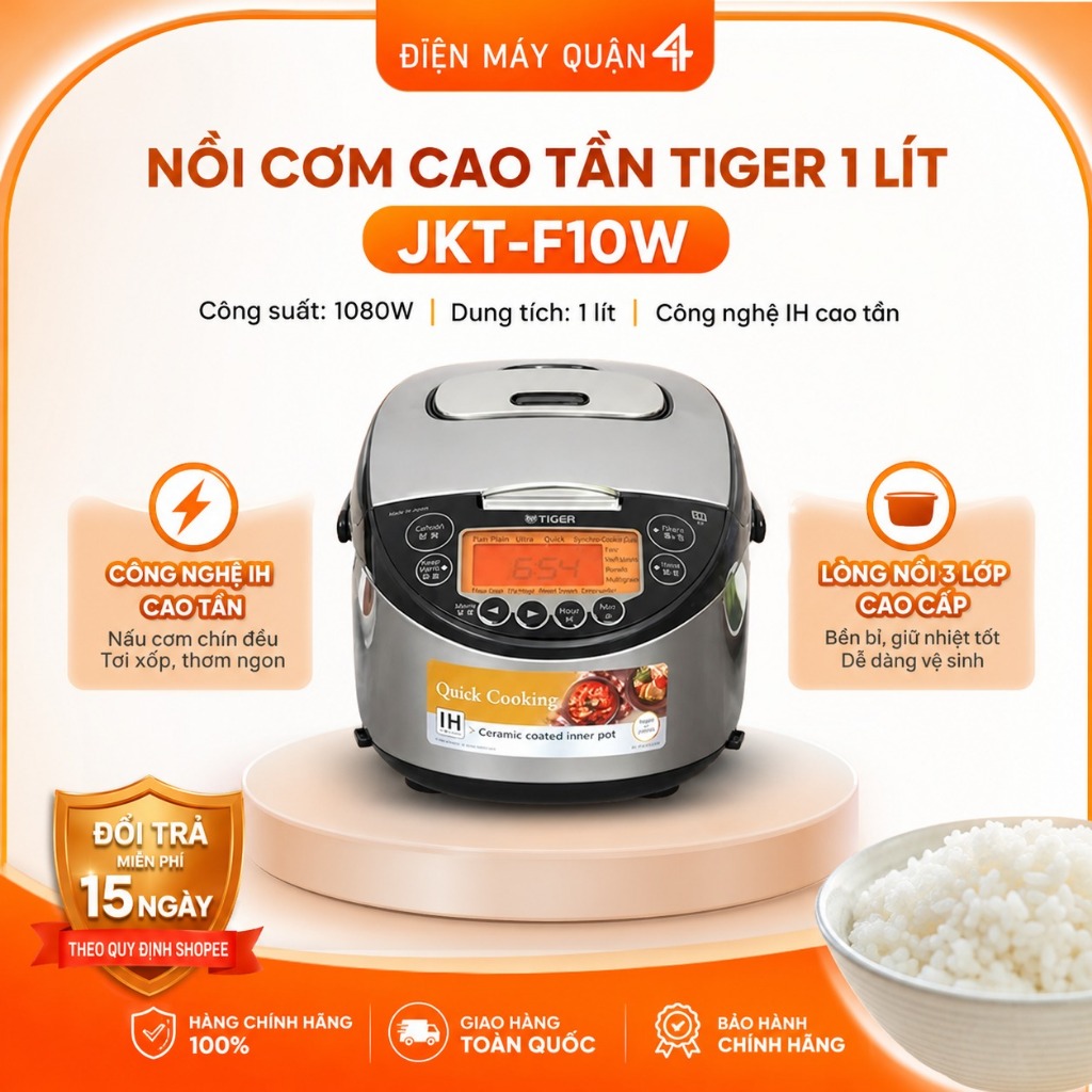 Nồi Cơm Điện Cao Tần Tiger JKT-F10W Công Nghệ IH 1 Lít 1080W