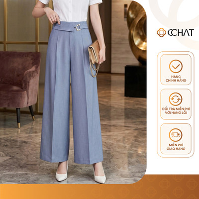 Quần Ống Rộng 𝐂𝐂𝐇𝐀𝐓 Dáng Suông Kiểu Hluxi Cạp Trang Trí Chất Liệu Tuytsi Cao Cấp 16QDS2053ST