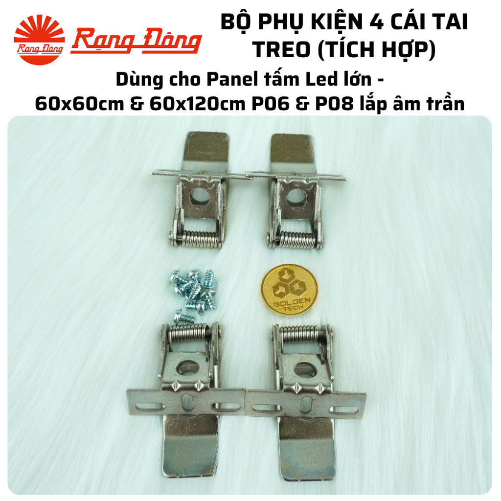 Bộ phụ kiện 4 cái tai treo Panel tấm Led lớn, Tai treo âm trần P06, P08 60x60cm & 60x120cm Rạng Đông