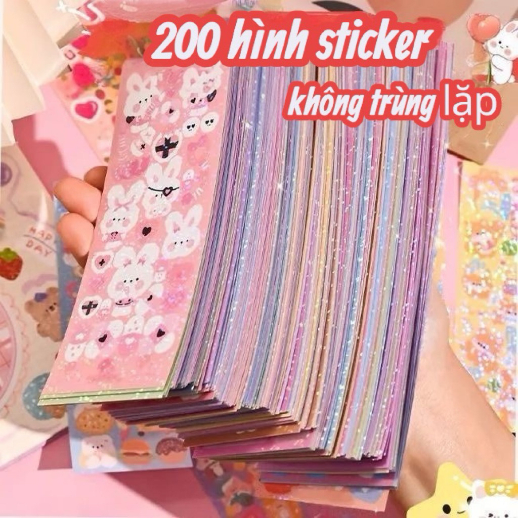 Sét 100/200/300 tấm sticker lấp lánh không trùng nhau khổ 12cm * 4 cm trang trí sổ tay , laptop.