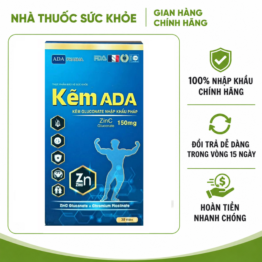 (CHÍNH HÃNG) Viên Kẽm  Gluconate  ADA 150mg - Hỗ trợ tăng đề kháng và sức khỏe sinh lý