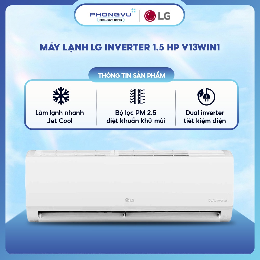 V13WIN1 - Máy Lạnh LG DUALCOOL™ Inverter 1.5HP V13WIN1 12000BTU Dual Inverter WiFi Jet Cool PM2.5 Ph