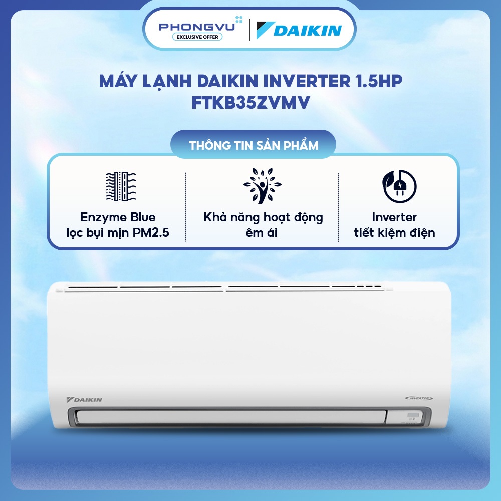 FTKB35ZVMV - Máy Lạnh Daikin Inverter 1.5HP FTKB35ZVMV 12000BTU Humi Comfort Coanda Làm Lạnh Nhanh P