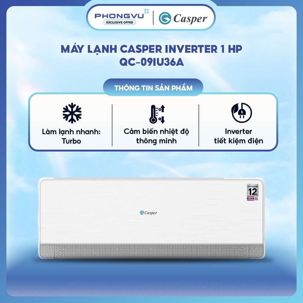QC-09IU36A/12IU36A - Máy Lạnh Casper Advanced Inverter 1HP / 1.5HP QC-09IU36A / QC-12IU36A SilkAir -