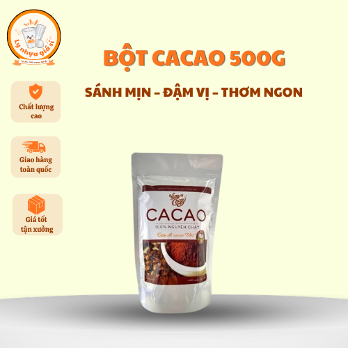 Bột Cacao 500g, Bột Cacao Nguyên Chất Nguyên Liệu Pha Chế Cacao, Làm Bánh, Trà Sữa, Cà Phê F&B