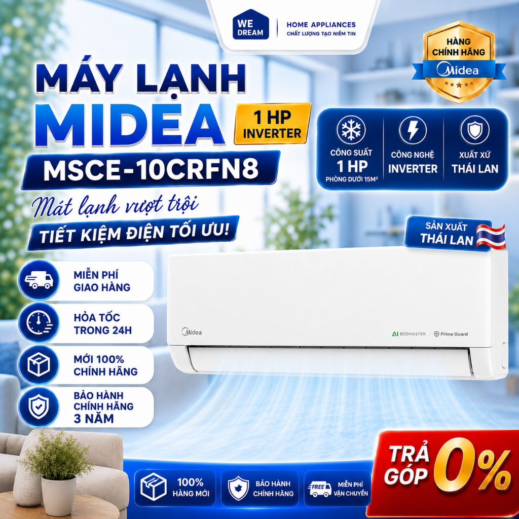 Máy Lạnh Midea Inverter MSCE-10CRFN8 1HP - Hàng Chính Hãng