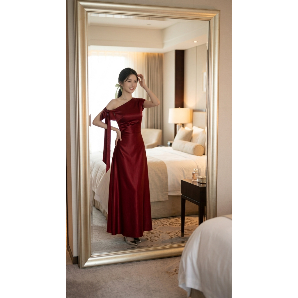 LEE.RIN BOUTIQUE DP20 ĐẦM PHI LỆCH VAI CỘT NƠ