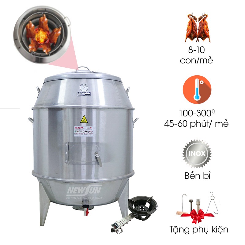 Lu Quay Vịt Bằng Gas 80 NEWSUN Inox 430 - Quay Gà Vịt Heo Miếng Chính Hãng