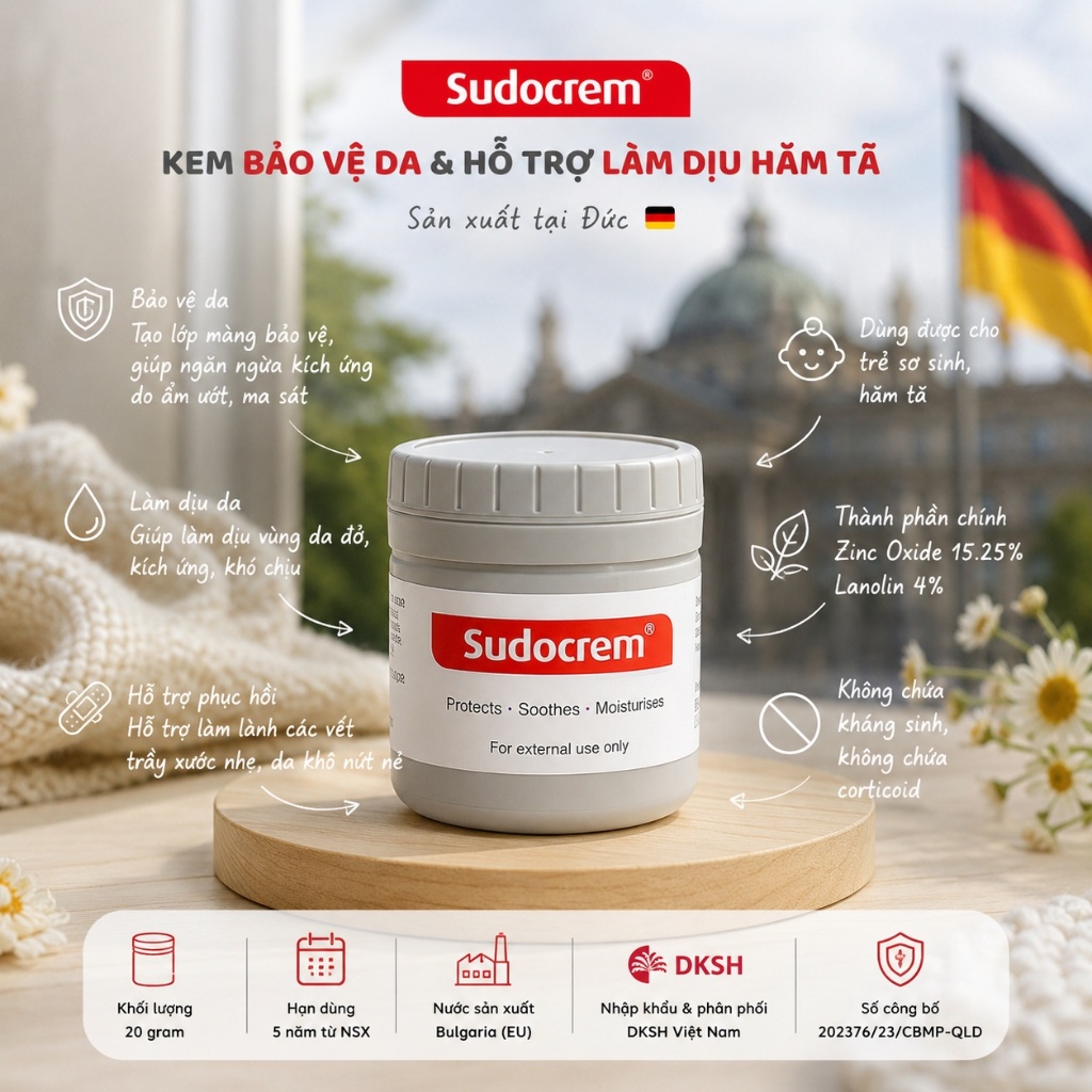 Kem hăm Sudocrem 60g Chính Hãng DKSH Bulgaria Kem Bảo Vệ Da Cho Bé Hỗ Trợ Hăm Tã Trầy Xước Da Khô