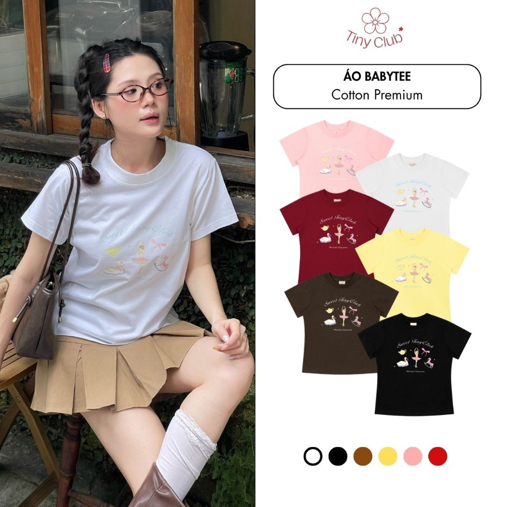 Áo Thun BabyTee Tiny Club Nữ Hình In Sweet Tiny Club Phong Cách Ballet Ngọt Ngào - Chất Vải Mềm Mại 