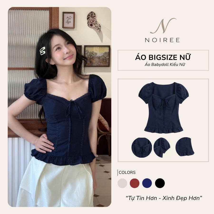 [BigSize] Áo Babydoll Bigsize Nữ Kiểu Tay Phồng Ren Ngực Thắt Nơ Phong Cách Mùa Hè Noiree - BA006