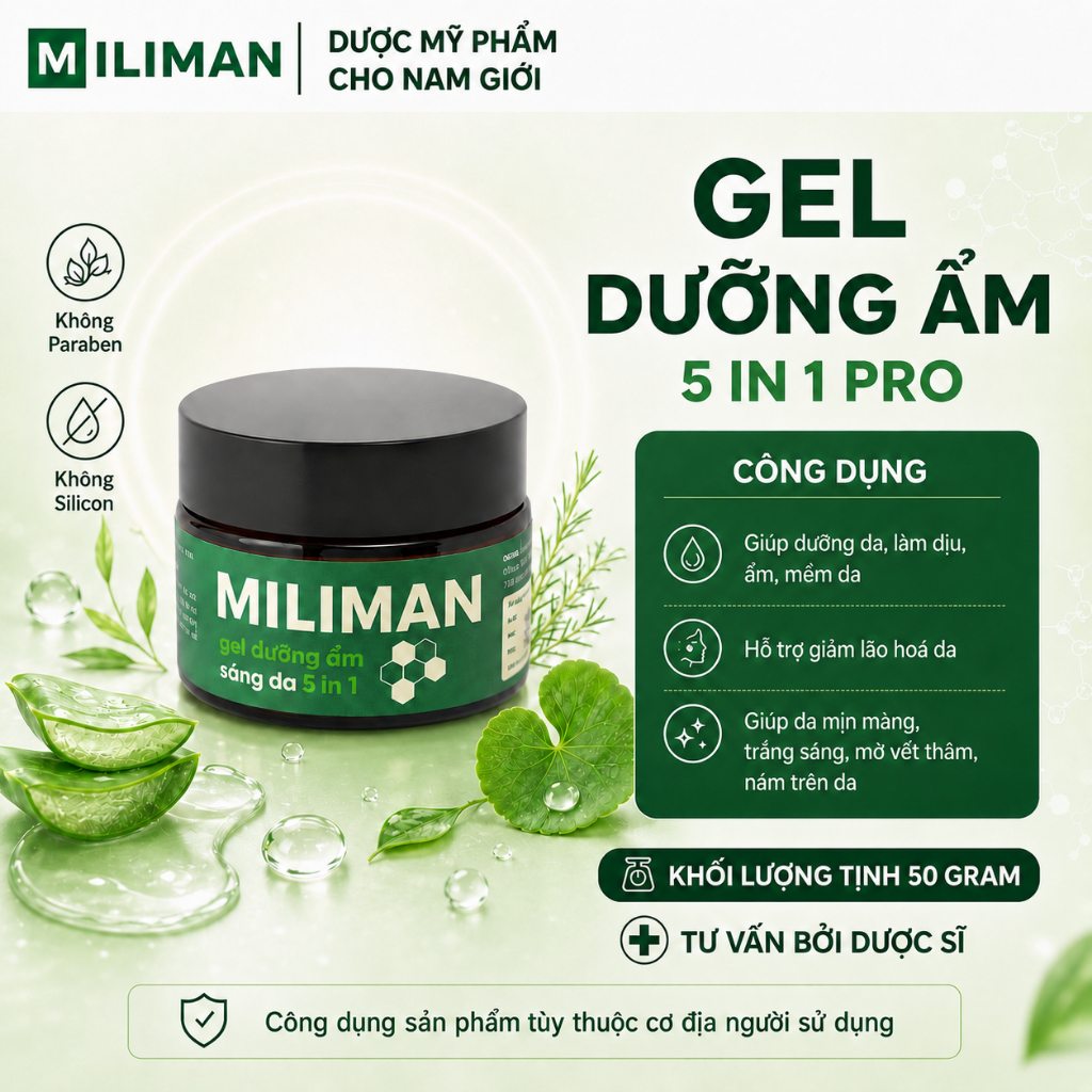 Gel Dưỡng Ẩm 5in1 MILIMAN PRO 50g | Dưỡng Ẩm Da Mặt, Giúp Phục Hồi Và Sáng Da