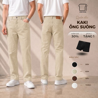 Quần kaki nam CREMA BAMI HOME, quần dài kaki ống suông basic, chất vải dày dặn, chuẩn form QK14