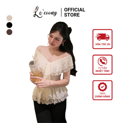 Áo Tiểu Thư Ren Hoa Cổ V LECOONG A37 Áo Đẹp Màu Be Nâu Đen Hack Dáng  Sang Chảnh