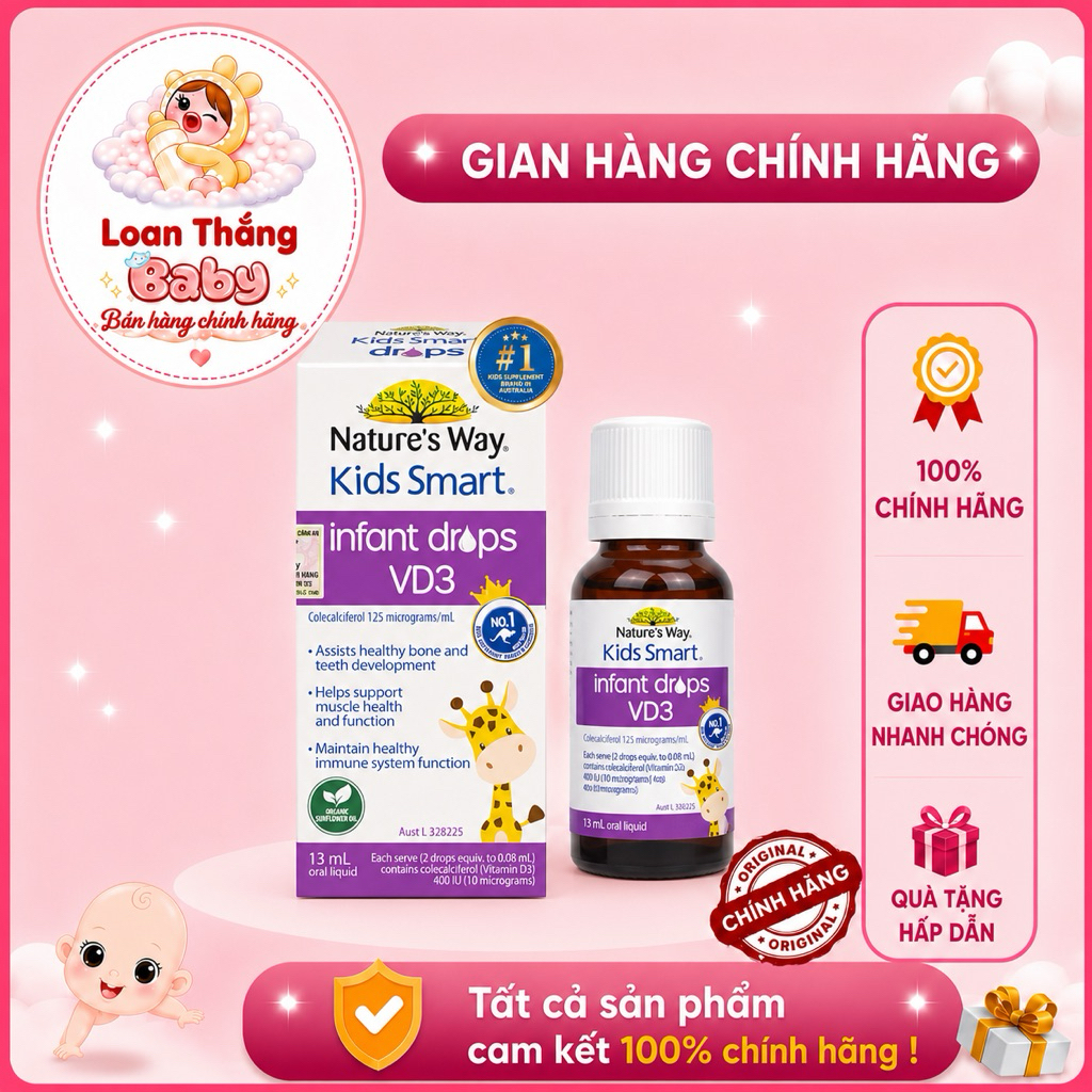 Vitamin D3 ORGANIC Nature’s Way, D3 Thuần Cho Trẻ Sơ Sinh Kids Smart Infant Drops VD3 - Hộp 13ml