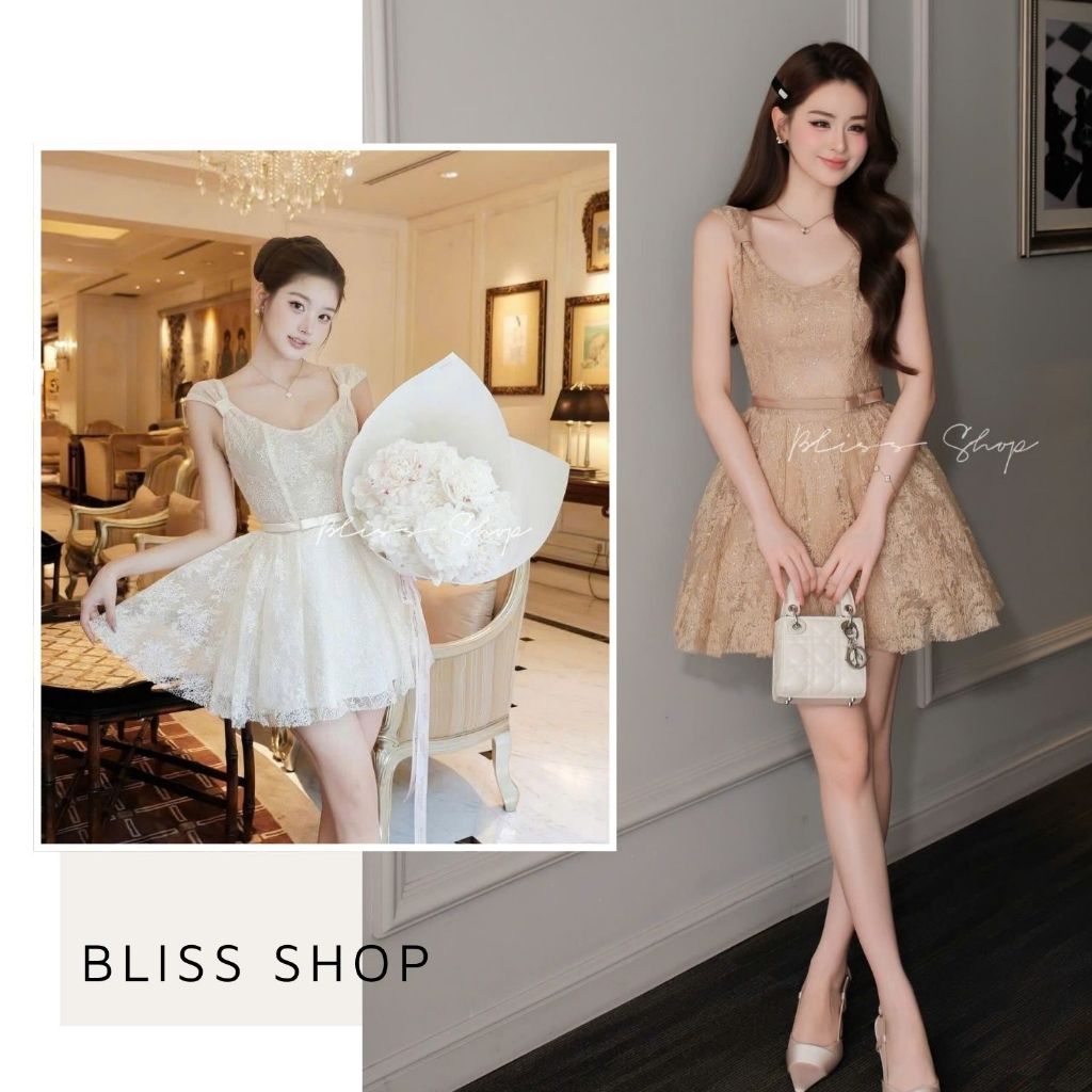 [Thiết Kế Cao Cấp] Đầm Váy Ren Form Ngắn Chiết  Eo Tôn Dáng Tiểu Thư Sang Trọng  Bliss Shop - V935