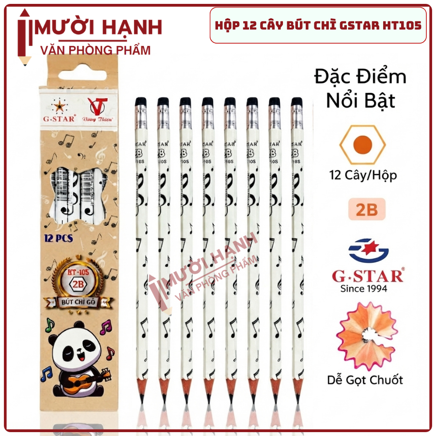 [HT105] HỘP 12 Cây Bút Chì Đen / Viết Chì Gỗ / Bút Chì Gỗ 2B G-Star / Gstar HT-105 / 105, Thân Lục G