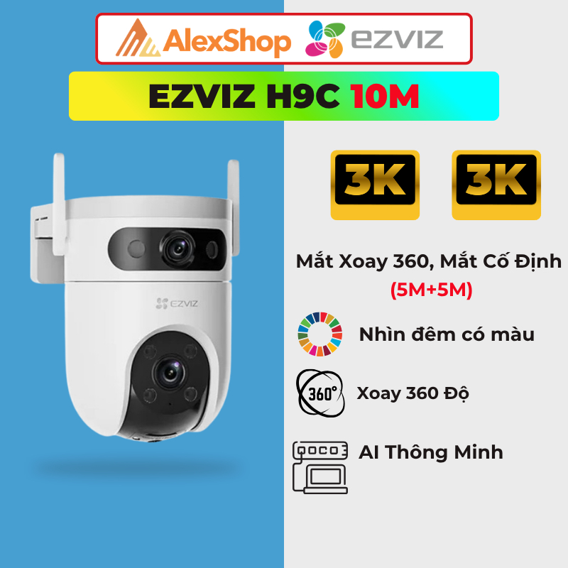 [6M-10M] Camera Wifi Ngoài Trời Ezviz 2 Mắt H9C 6MP Và 10M, AI Thông Minh, Dual 2K, Có Màu Ban Đêm