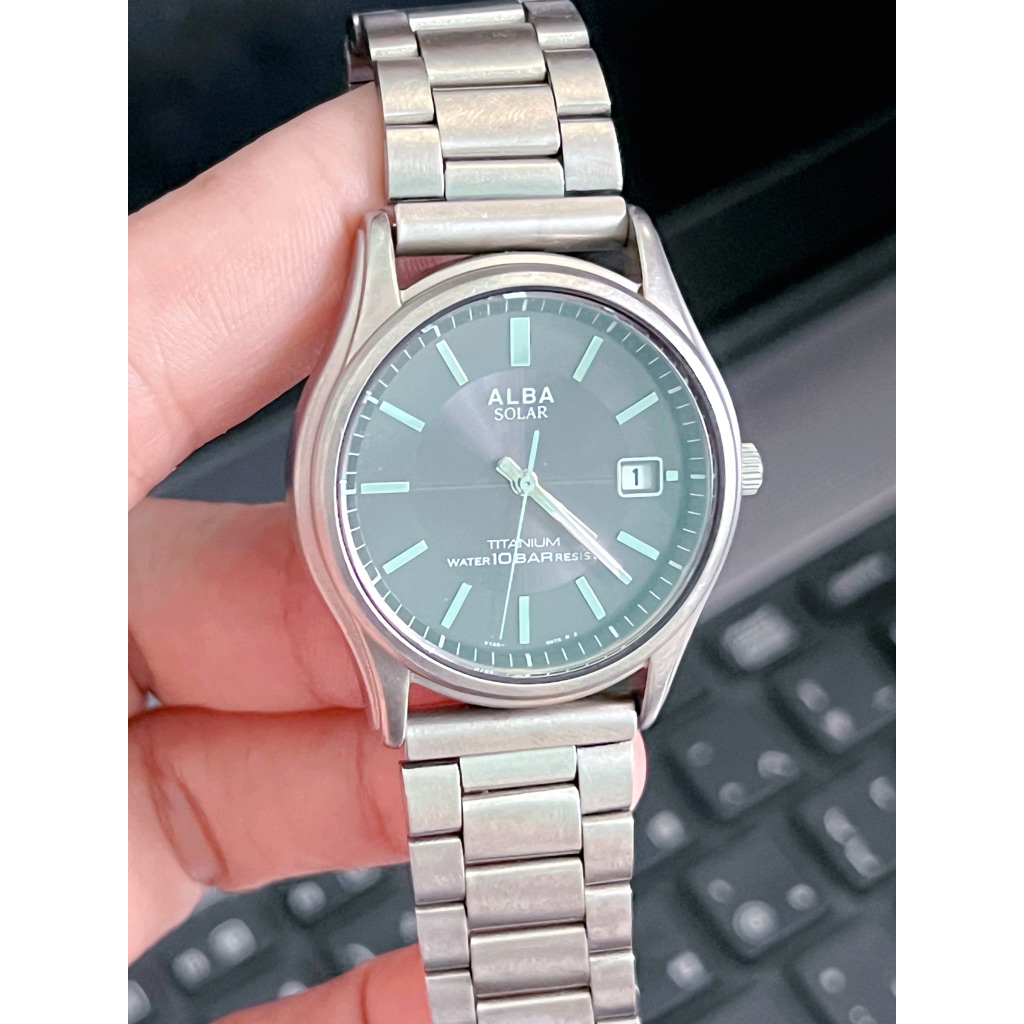 Đồng hồ nữ hiệu máy pin 2hand - Alba solar titanium - size mặt 34mm, size tay ~ 19cm