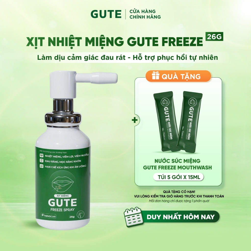 Xịt Nhiệt Miệng Gute Freeze Giúp Giảm Đau Rát Do Nhiệt Miệng, Lở Miệng, Vị Matcha An Toàn Cho Trẻ Em