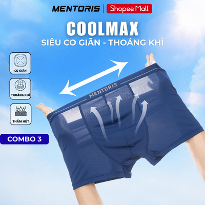 COMBO 3 Quần Sịp Đùi Nam MENTORIS Vải Coolmax Siêu Co Giãn, Thoáng Khí, Cạp Cứng,Ôm Vừa Vặn CB3.MIBX25A008