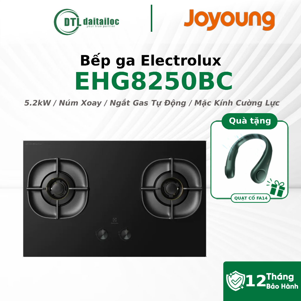 Bếp ga Electrolux EHG8250BC 5.2 kW Núm Xoay Ngắt Gas Tự Động Mặt Kính Cường Lực / Chính hãng / Bảo h