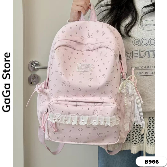 Balo nữ balo họa tiết hellokitty đi học, balo viền ren thời trang cho học sinh cấp 1 cấp 2 B966 Gaga