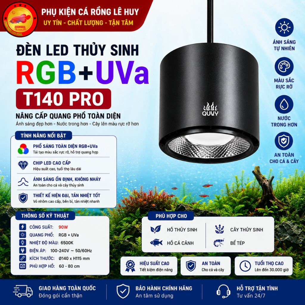 Đèn Week Aqua T140 Pro RGB+UV 90W Chỉnh App – Bản Mới Nâng Cấp Từ T90 Pro Cho Hồ Thuỷ Sinh