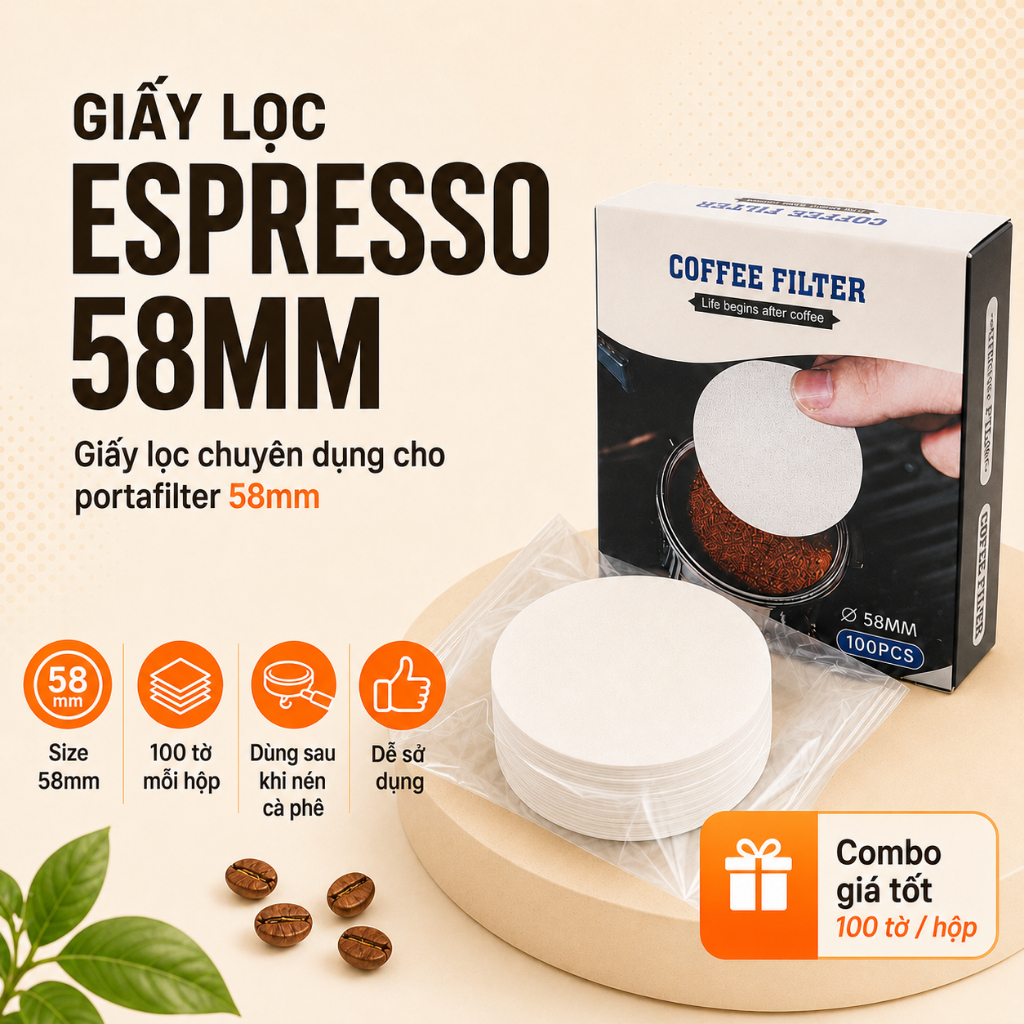 Giấy Lọc Puck Screen Espresso 51mm 53/54mm 58mm 100 Tờ – Giấy Lọc Tròn Cho Basket Máy Pha Cà Phê