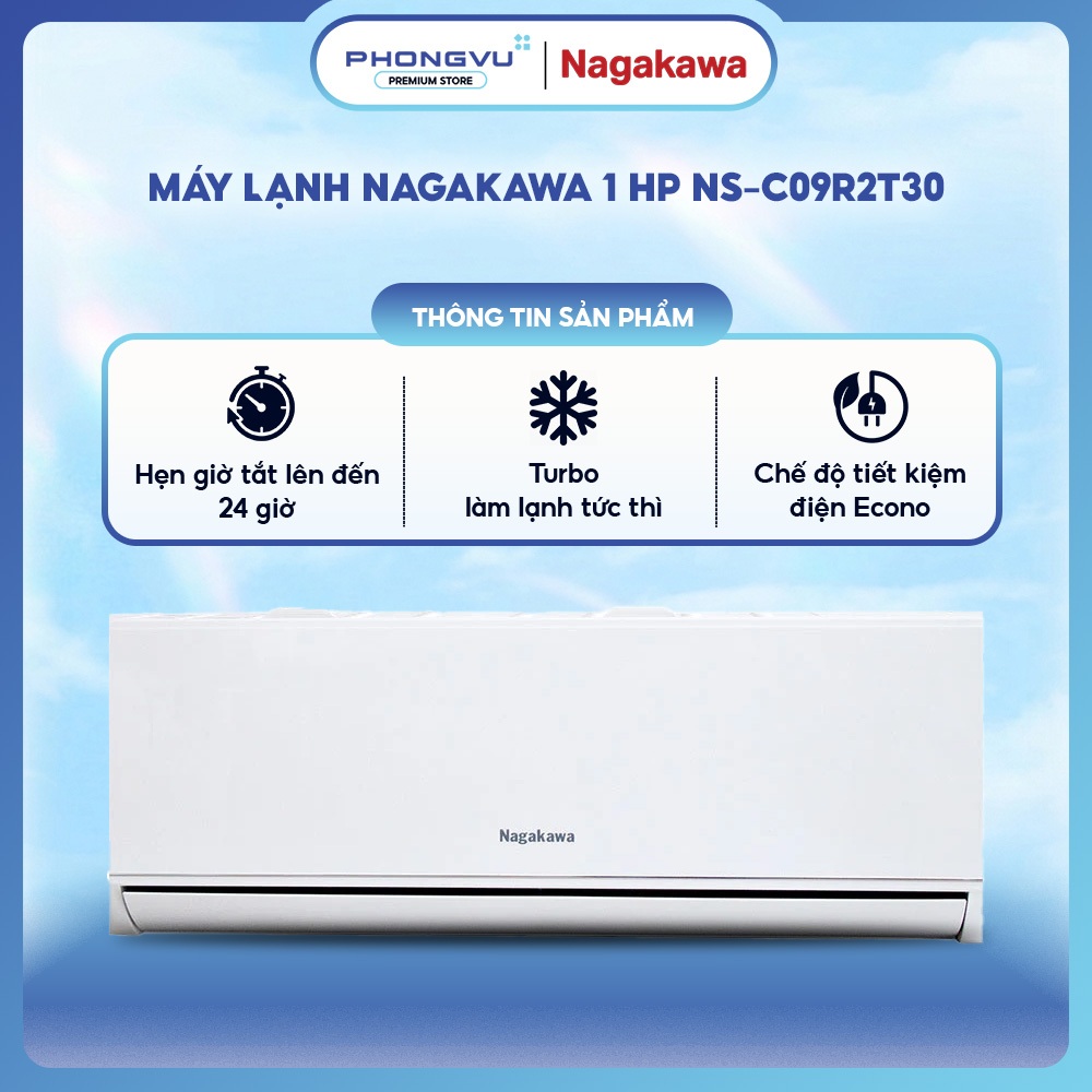 NS-C09R2T30 - Máy Lạnh Nagakawa 1 HP NS-C09R2T30 - Làm Lạnh Nhanh Turbo, ECO Tiết Kiệm Điện, Gas R32