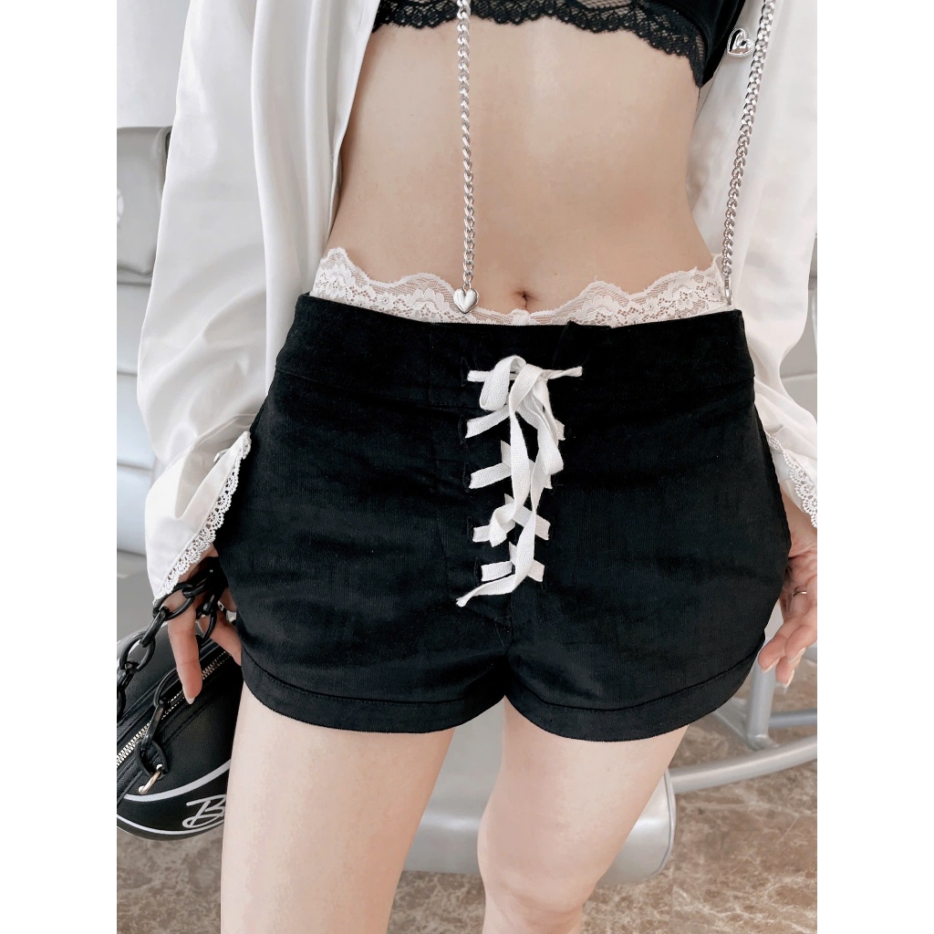 QUẦN SHORT LAKING ĐEN NHUNG ĐAN DÂY Q960