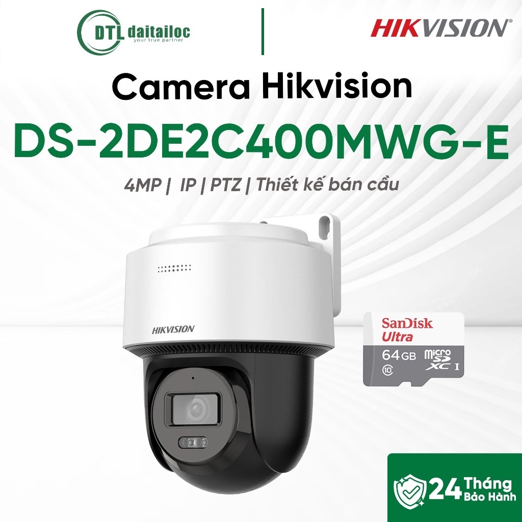Camera IP Quay Quét Hikvision DS-2DE2C400MWG-EHUN (4MP/Mic Loa/Hỗ Trợ PoE/Hồng Ngoại) | Chính Hãng |