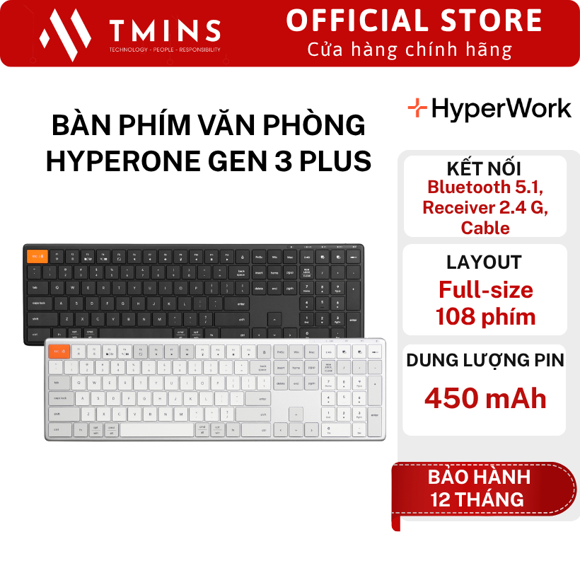 Bàn phím văn phòng HYPERONE GEN 3 PLUS (3 Mode/ Full size/  Low profile) - Hàng chính hãng