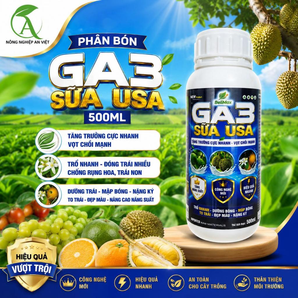 Phân bón GA3 sữa Kích thích sinh trưởng cây trồng GA3 sữa chai 500ml; Kích bật chồi, nở ngọn, bung đ