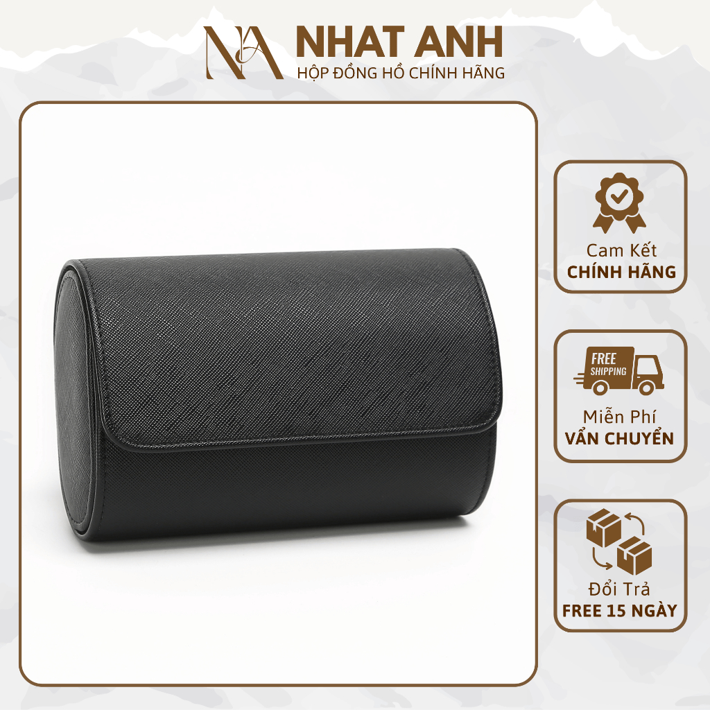 Hộp Đồng Hồ Nhật Anh Box Da PU Vân Chéo 2 Ngăn Màu Đen Cao Cấp Bảo Hành 6 Tháng