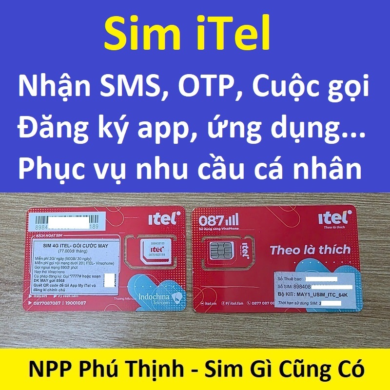 Sim 0đ itel, sim nhận sms, otp, đăng ký app, đăng ký ứng dụng, phục vụ nhu cầu cá nhân